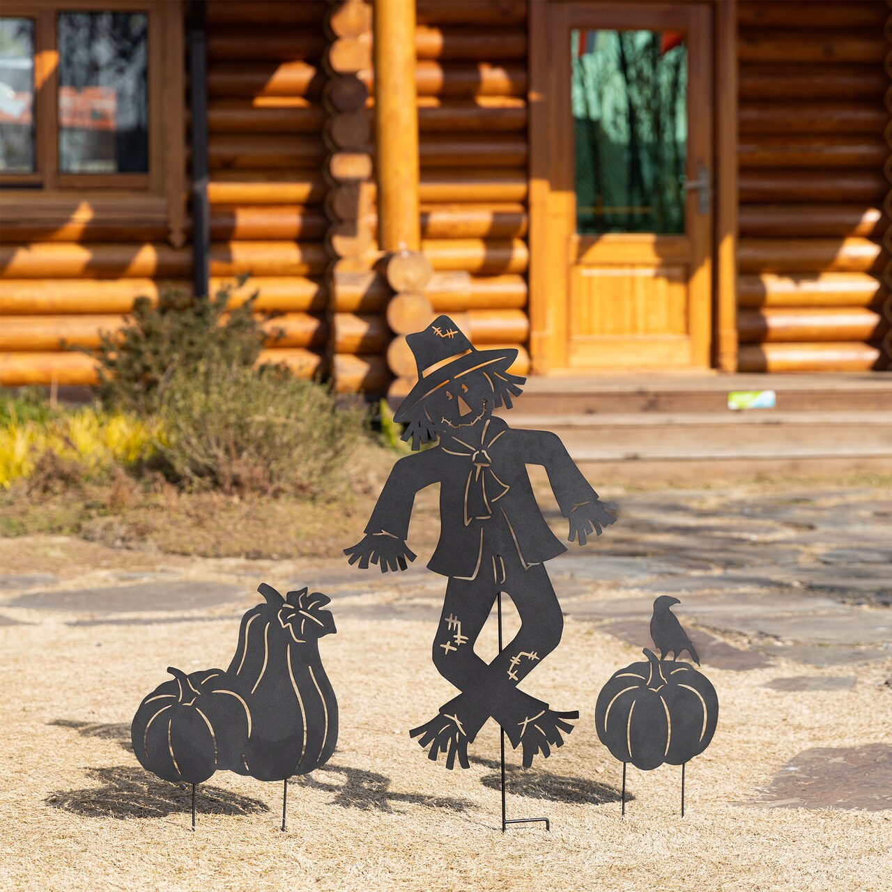 Set of 2 36"H S/3 Fall Metal Scarecrow Silhouette Yard Stakes(KD)